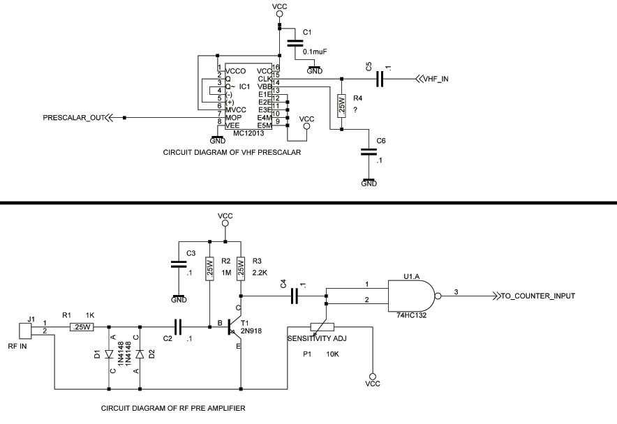Fig. 3 Circuit of a VHF prescaler and preamplifier