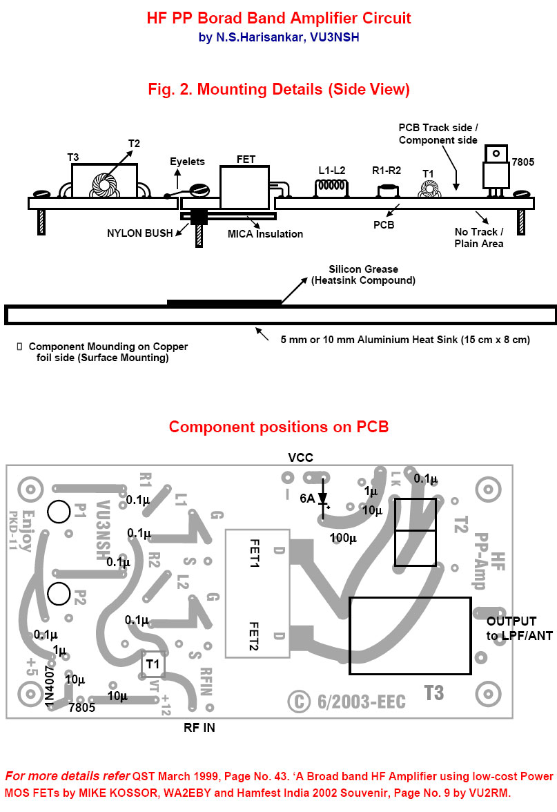 Fig. 2 PCB layout of HF push pull power amplifier